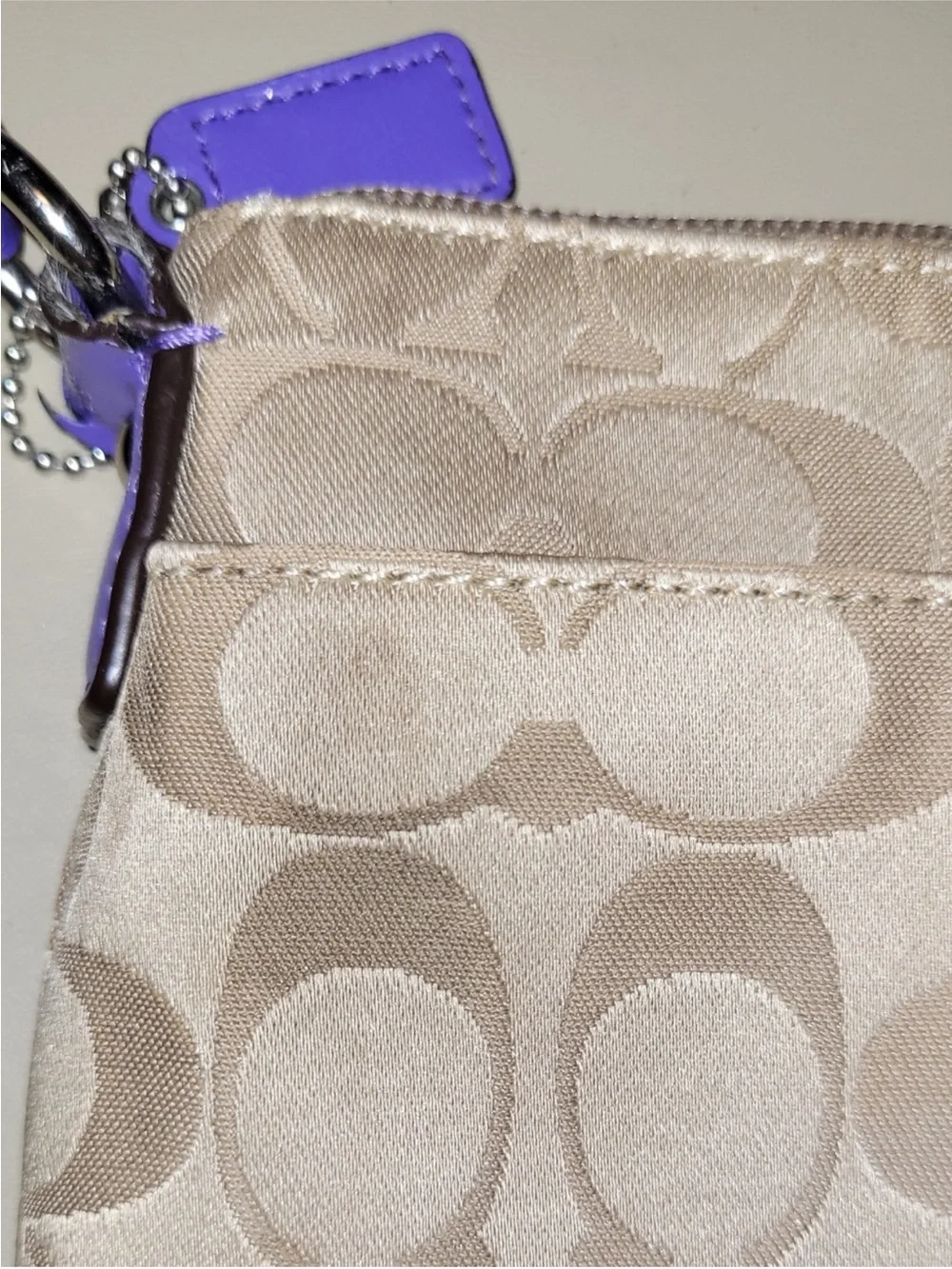 Coach Poppy Beige Signature Crossbody with Purple Trim